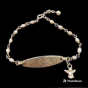 Dainty Sterling Silver Pearlesque Chain Elle ID Angel Tennis Bracelet